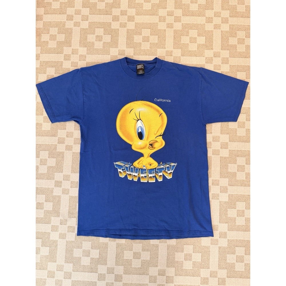 Vintage Looney Tunes Tweety Bird Shirt Size Large 90s Y2K Graffiti Style Blue